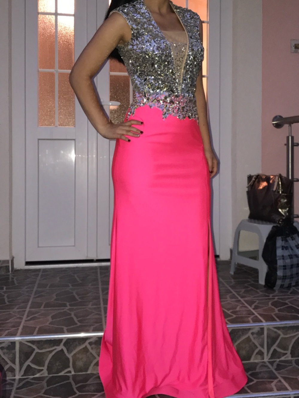 Portia and Scarlett Pink Gown with Silver Sequin Bodice